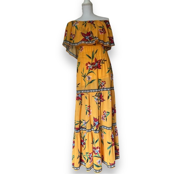 LuLu’s NWOT Tropical Paradise Floral Off Shoulder Ruffled Maxi Dress Sz Small - Picture 8 of 16